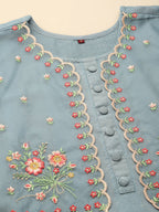 Sky Blue Embroidered Chinon Straight Kurta With Trouser & Dupatta - Salimar | Grocsy