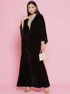 Women Republic Black Velvet Embellished Gown | Grocsy
