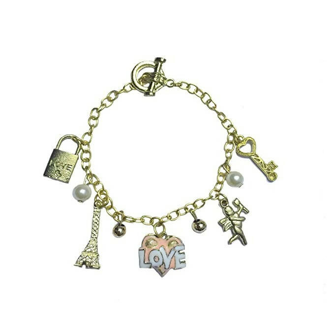 Tiaraa Pink Love Charm Bead Pearl Fashion Bracelet