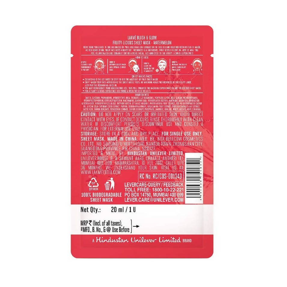Lakme Blush And Glow Watermelon Sheet Mask | Grocsy