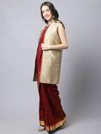 Even Apparels Beige Bansari Silk Open Front Women's Long Coat | Grocsy