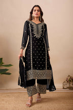 Joban Fashion Black Kurta Set Velvet Embroidery Sequence Work | Grocsy