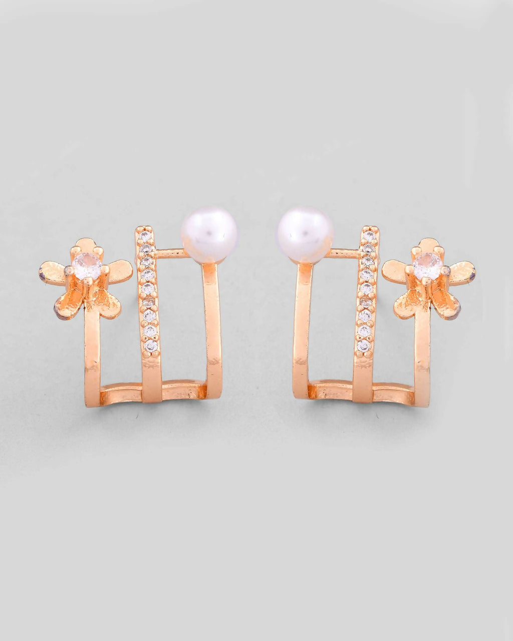 VOJ Gold-Polished Crystal Studded Stud Earrings