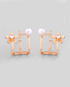 VOJ Gold-Polished Crystal Studded Stud Earrings