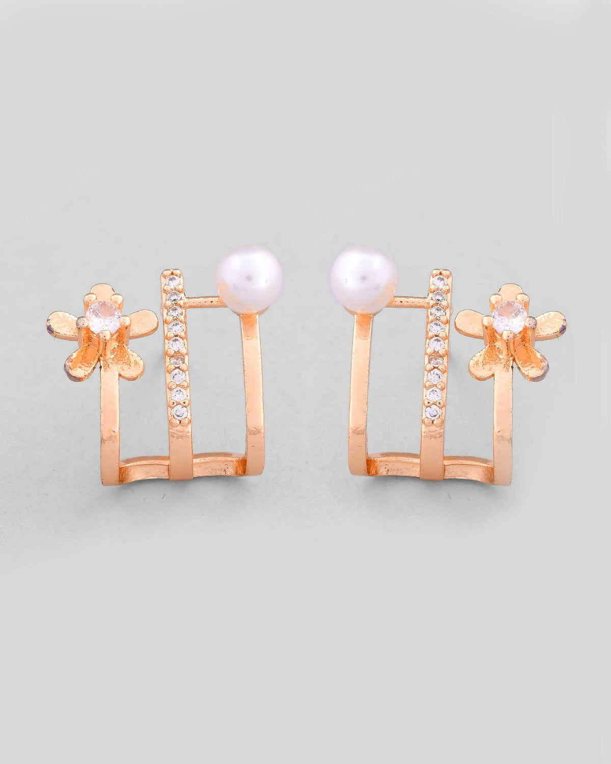 VOJ Gold-Polished Crystal Studded Stud Earrings