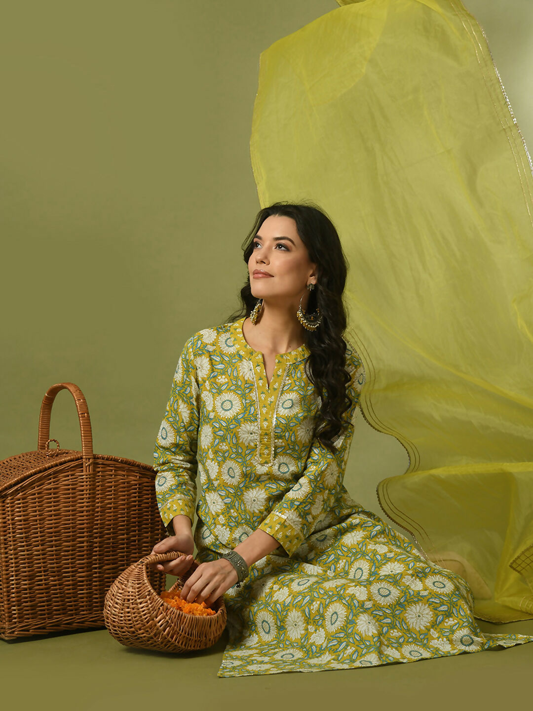 Myshka Women's Multi Printed Cotton Straight Party Kurta Set With Dupatta | Grocsy