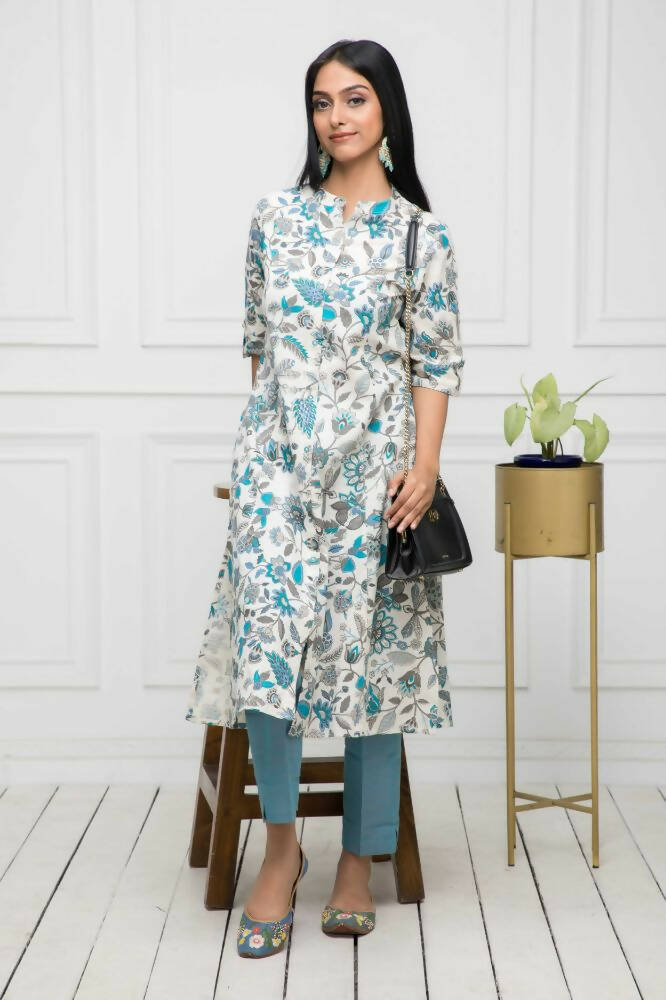 Myshka Women Multi Floral Cotton A-Line Mandarin Collar Kurtas | Grocsy