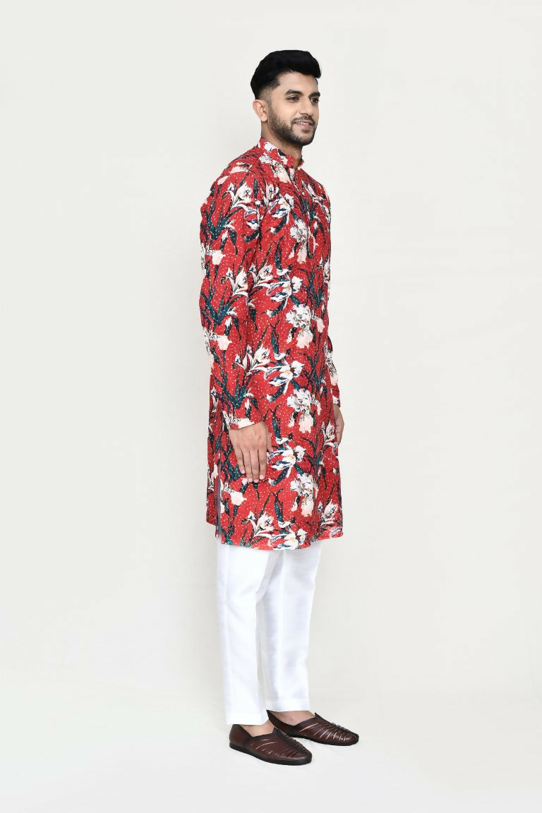 Joban Fashion Maroon Colored Rayon Based With Thread & Sequence Work Fabric Kurta With Straight Fit Pant | Grocsy