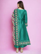 Ahalyaa Women Sea Green Printed Gotta Patti Kurti with Palazzos & Dupatta - Sea Green | Grocsy