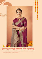 Maroon Tusser Silk Woven Design Saree With Unstitched Blouse Piece - Norita Royal Pradha | Grocsy