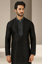 Raivat Ethnic Banarasi Art Silk Thread Work Kurta Pajama In Black Colour | Grocsy