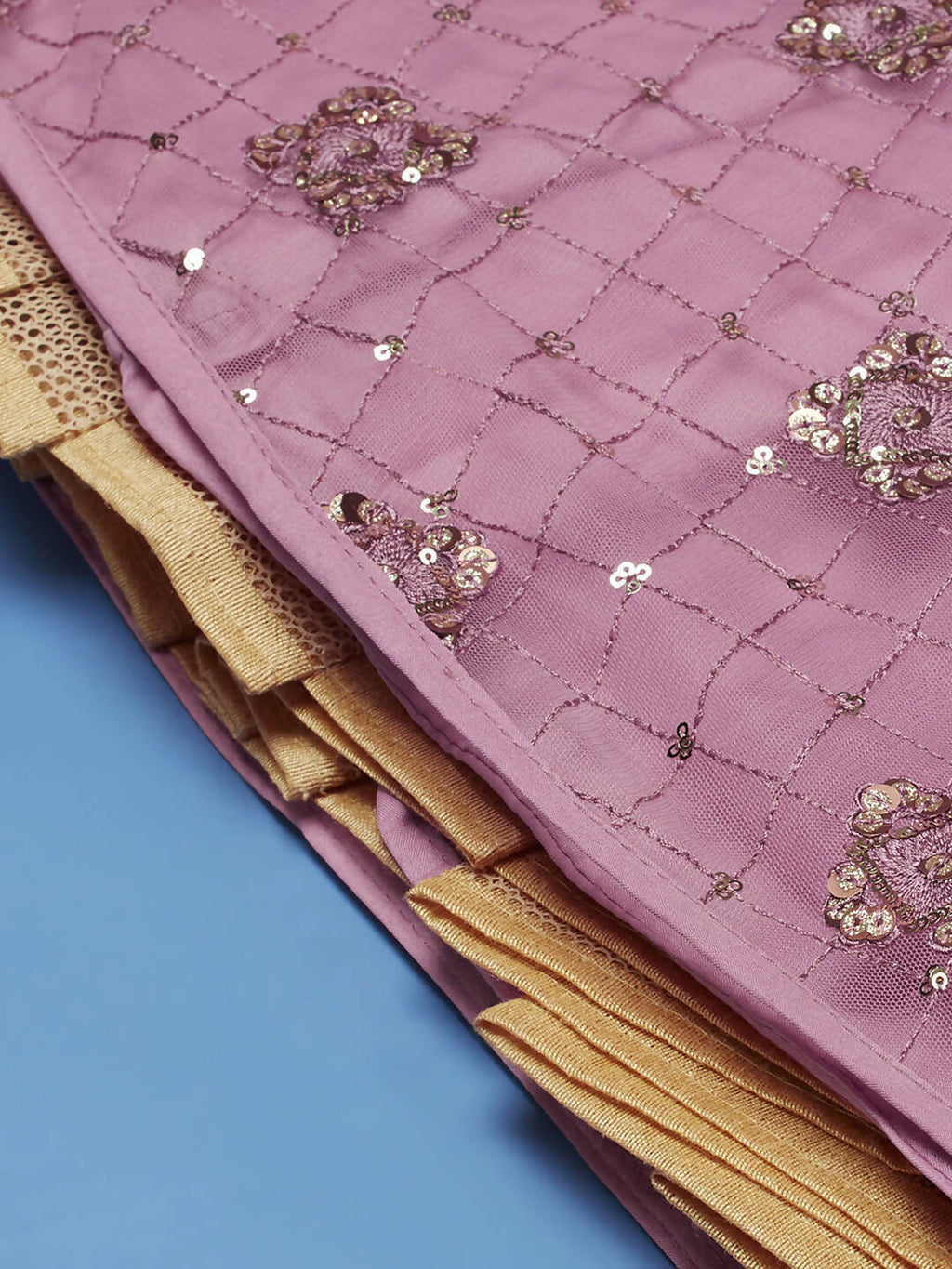 House of Panchhi Pink Net Sequinse Embroidered Lehenga & Blouse with Dupatta | Grocsy