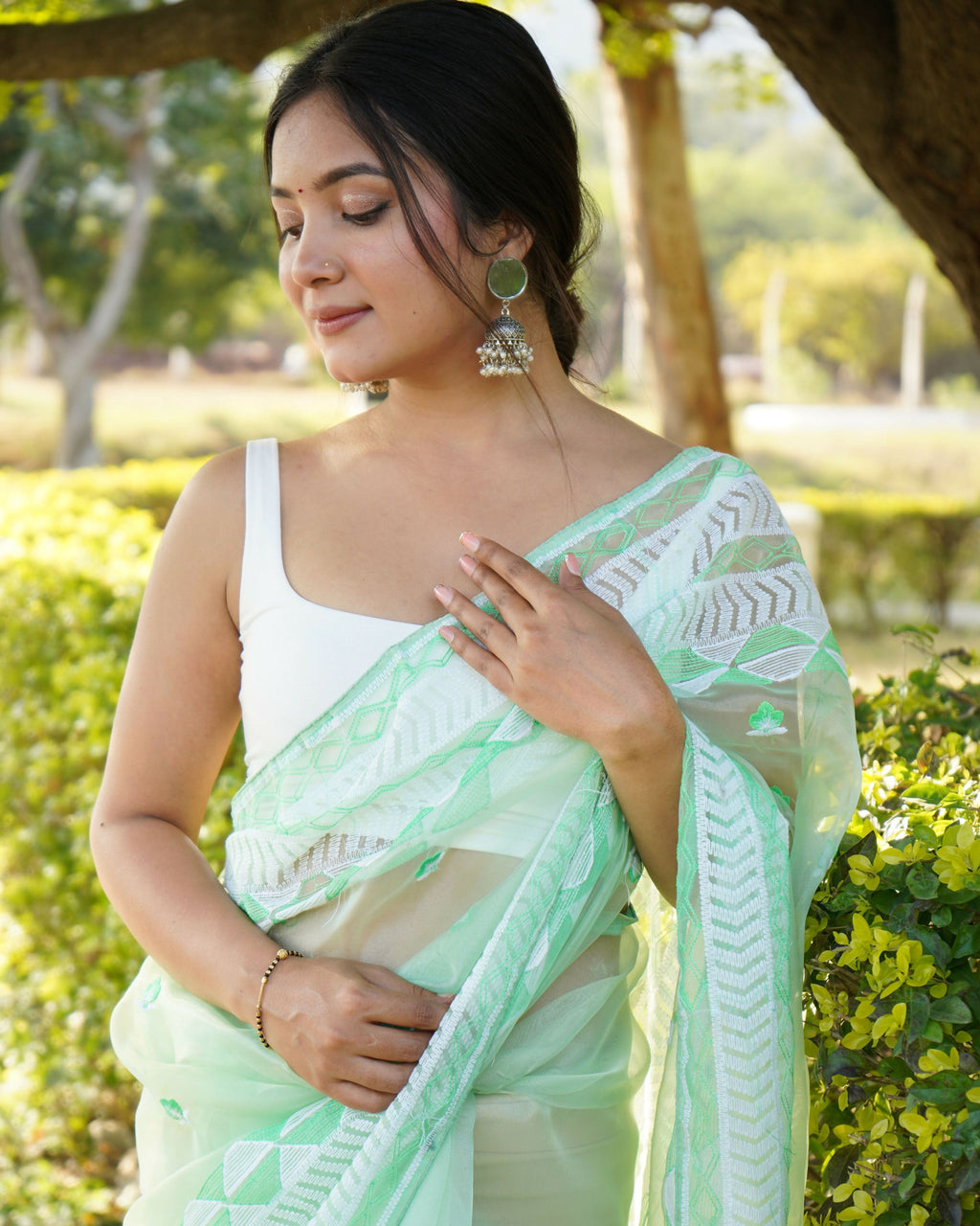 Vamsee Kamal Sea Green Organza Saree | Grocsy