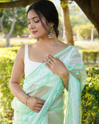 Vamsee Kamal Sea Green Organza Saree | Grocsy