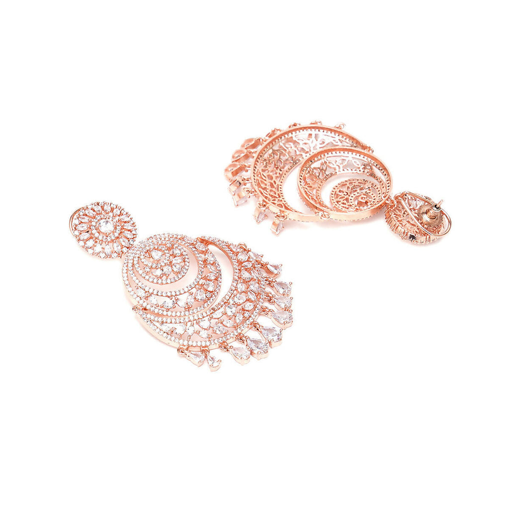 Rose Gold Diamond Chand Earrings- Ruby Raang | Grocsy