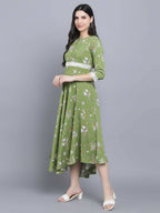 Myshka Women Green Floral Midi Dress | Grocsy