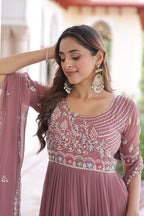 Joban Fashion Peach Readymade Kurta Set With Sequence embroidery Work | Grocsy