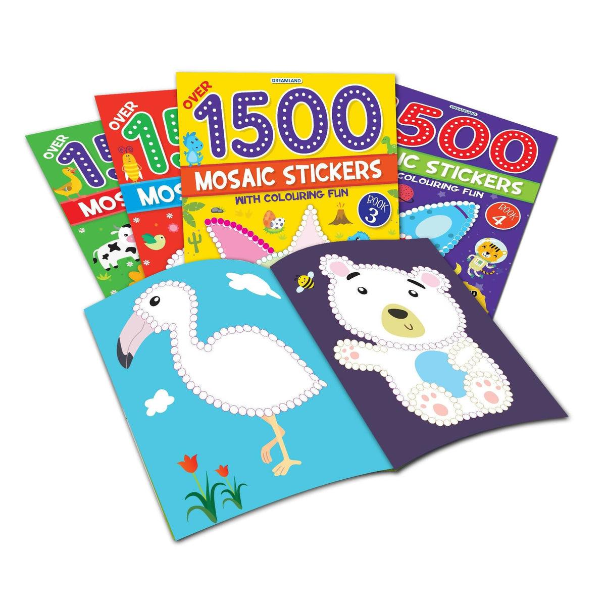 Dreamland Publications 1500 Mosaic Stickers Book 3 with Colouring Fun - Sticker Bok for Kids Age 4 - 8 years | Grocsy