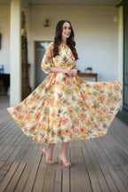 Souchii Cream Floral Chiffon Dress | Grocsy