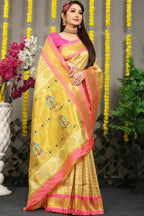 Jyoti Fashion Women's Cream Banarasi Silk Zari Woven Saree with Blouse | Grocsy