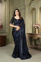 Dishitha Creation Indian Women's Designer Georgette Sequence Saree - Blue | Grocsy