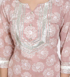 Miravan Women Brown Floral Printed Straight Ethnic Kurta with Palazzo | Grocsy
