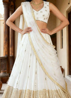 Lehenga Mart White Gerogette Designer Bollywood Style Wedding Wear Lehenga Choli | Grocsy