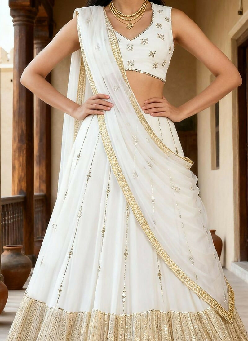 Lehenga Mart White Gerogette Designer Bollywood Style Wedding Wear Lehenga Choli | Grocsy