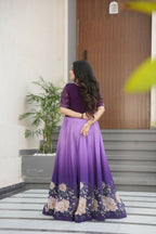 Vastranavya Purple Faux Blooming With Beads Embroidered work and Rich Floral Pedding Digital Print Gown | Grocsy