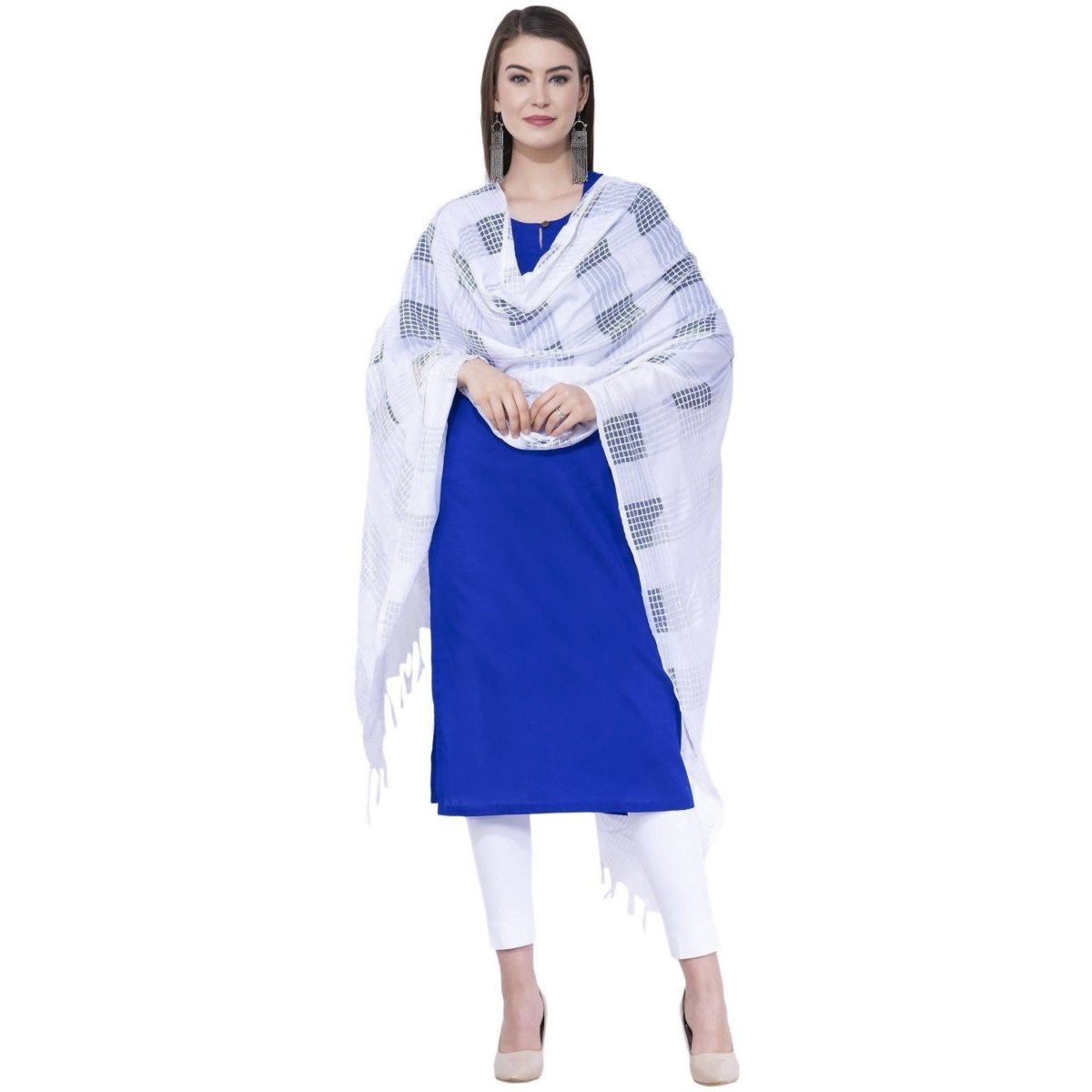 A R Silk Off White Color Window Square Cotton Dupattas and Chunnis | Grocsy
