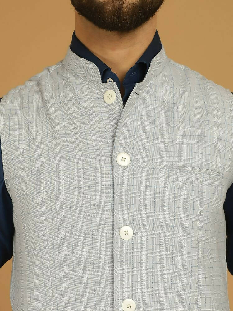 Even Apparels Nehru Jacket With Welt Pockets - Blue | Grocsy