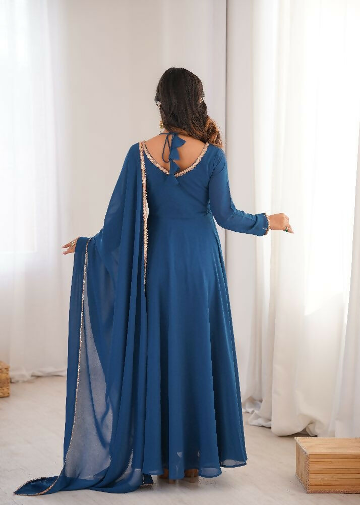 Teeya Creation Blue Faux Georgette Designer Party Wear Long Gown | Grocsy