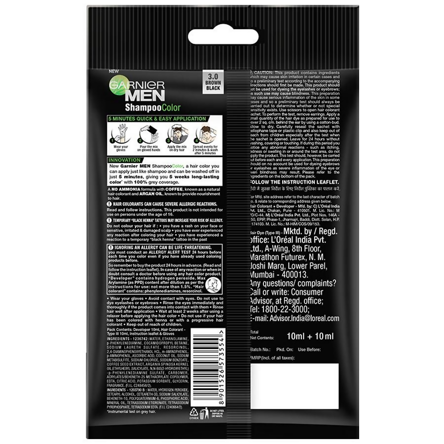 Garnier Men Shade 3 Shampoo Color-Brown Black | Grocsy