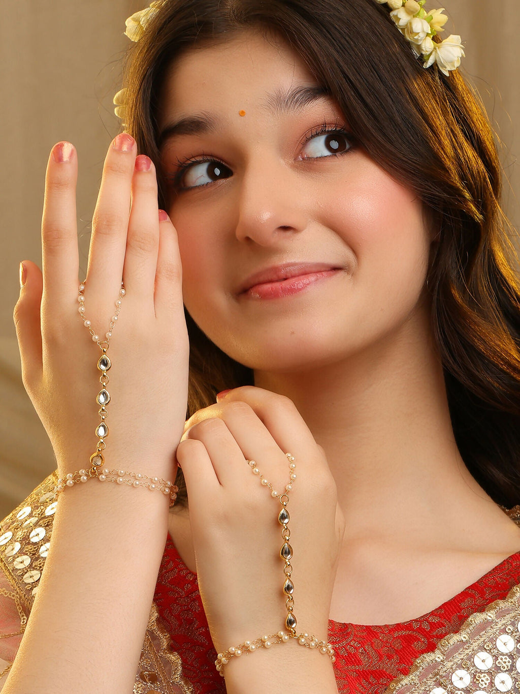 Ruby Raang Kundan And Pearl Haath Phool | Grocsy
