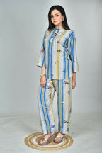 Morchari Digital Print Semi Muslin Co-Ord Set Top & Trouser-Multicolor | Grocsy