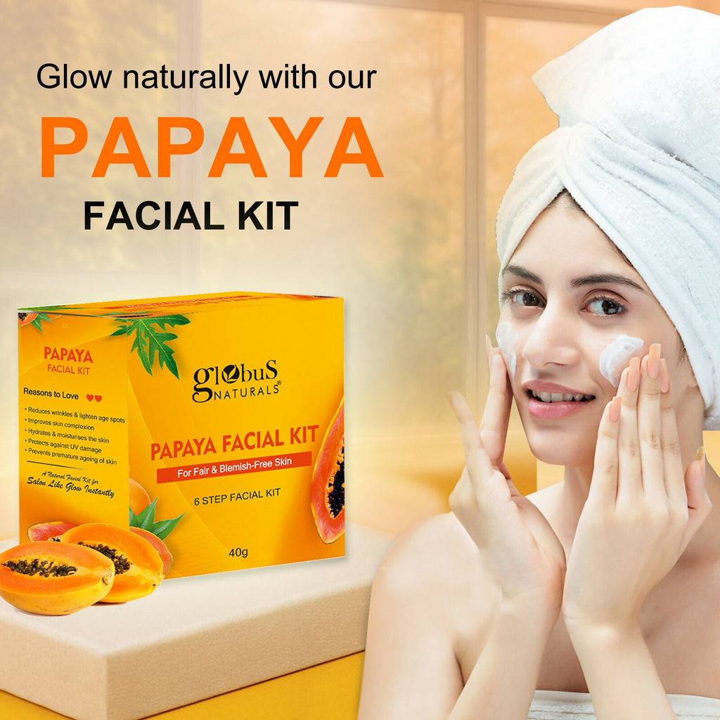 Globus Naturals Papaya Facial Kit For Blemish Free Skin & Anti-Pigmentation, 6 Steps | Grocsy