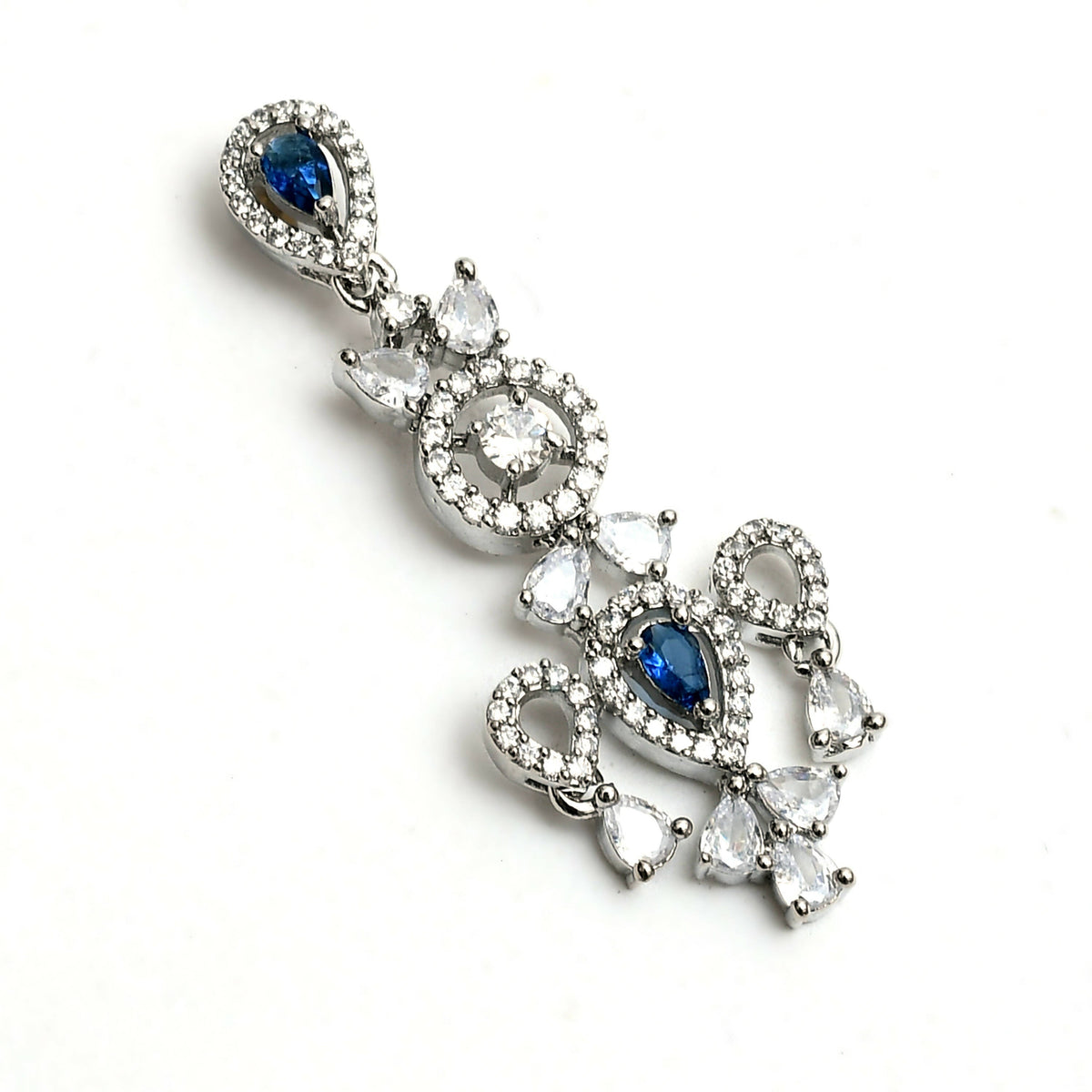 Mominos Fashion Johar Kamal Silver-Plated American Diamond Silver Blue Choker Set | Grocsy