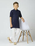 Joban Fashion Kids Island Full Sleeves Cotton Kurta and Pyjama Set with Sequin work - Navy Blue | Grocsy