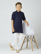 Joban Fashion Kids Island Full Sleeves Cotton Kurta and Pyjama Set with Sequin work - Navy Blue | Grocsy