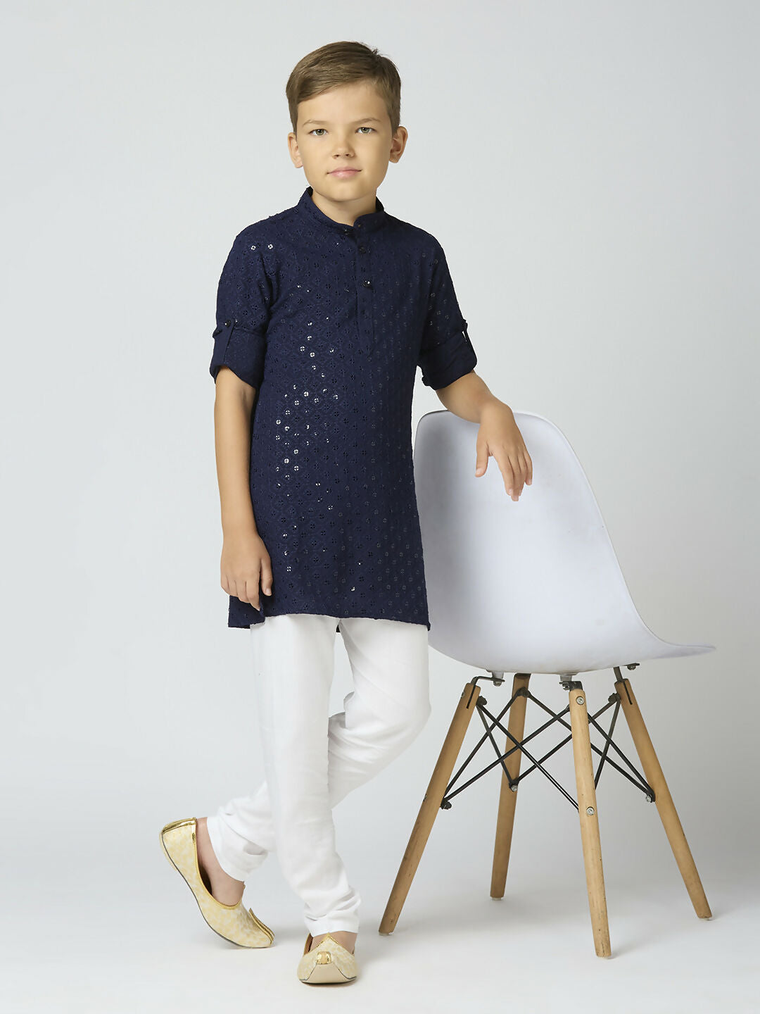 Joban Fashion Kids Island Full Sleeves Cotton Kurta and Pyjama Set with Sequin work - Navy Blue | Grocsy