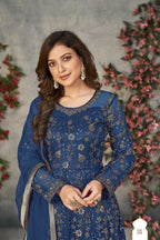 Anaita Blue Embroidered Net Stitched Anarkali suit | Grocsy