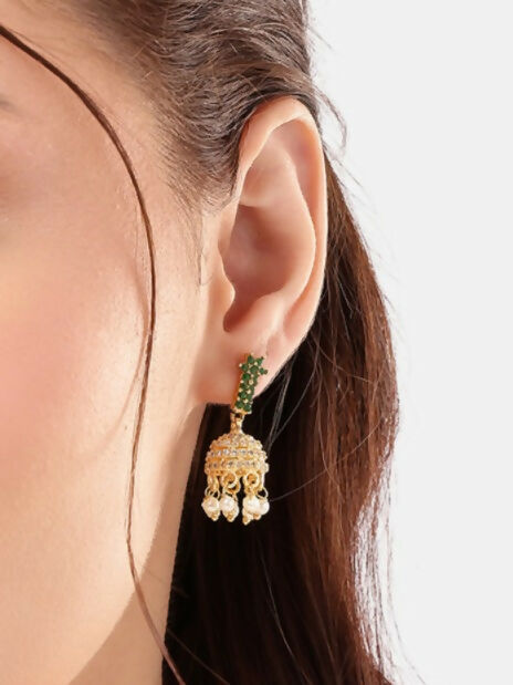 Nuyug 22K Gold Plated Pearl Belle Mini Jhumki Earrings | Grocsy