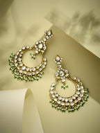 Nuyug 22K Gold-Plated Elegant Kundan Studded & Beaded Floral Chandbali Earrings | Grocsy