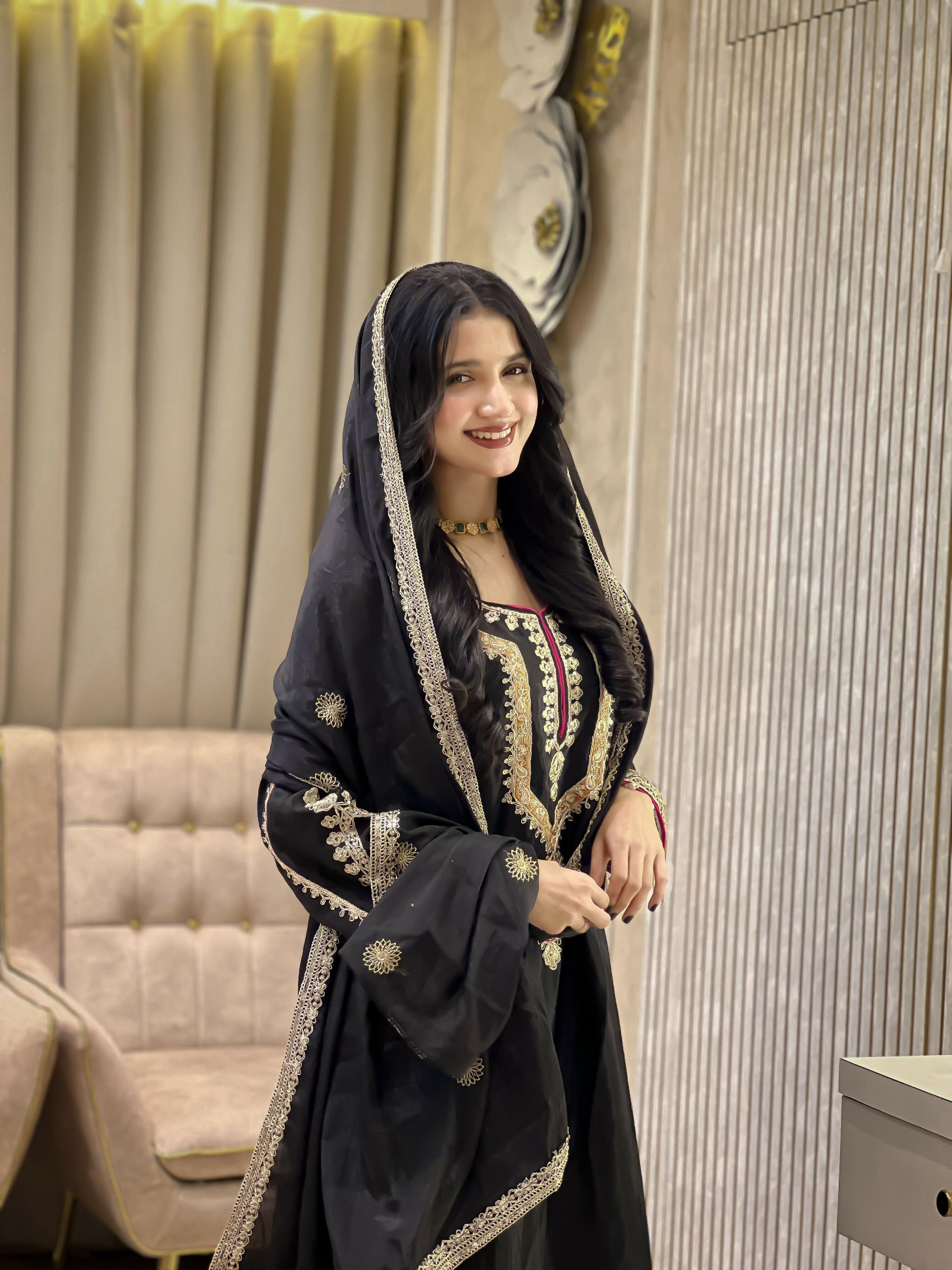 Teeya Creation Black Color Chinon Silk Party Wear Trending Palazzo Set | Grocsy