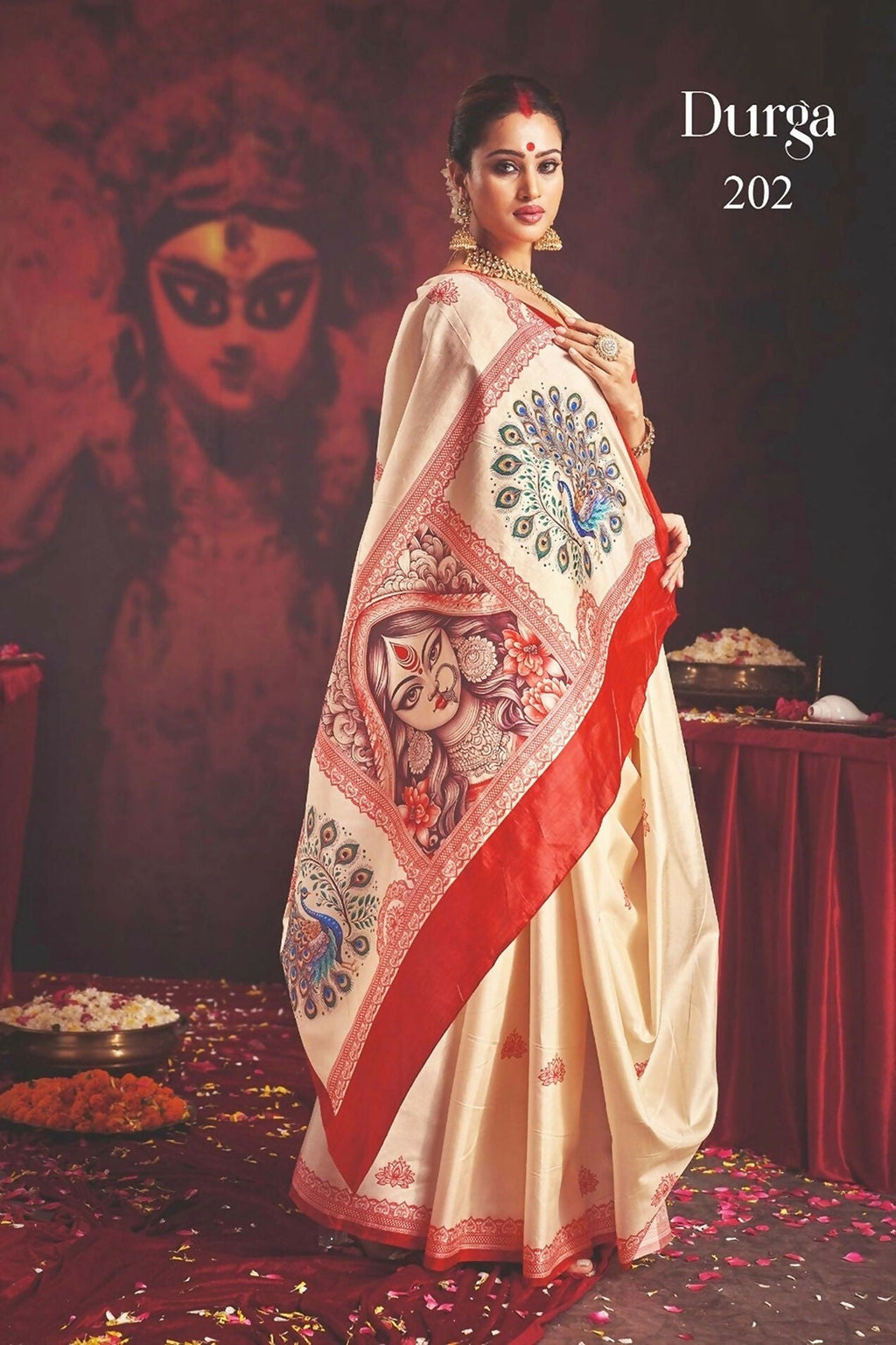 Joban Fashion Silk Blend Off White Color Garad Saree | Grocsy