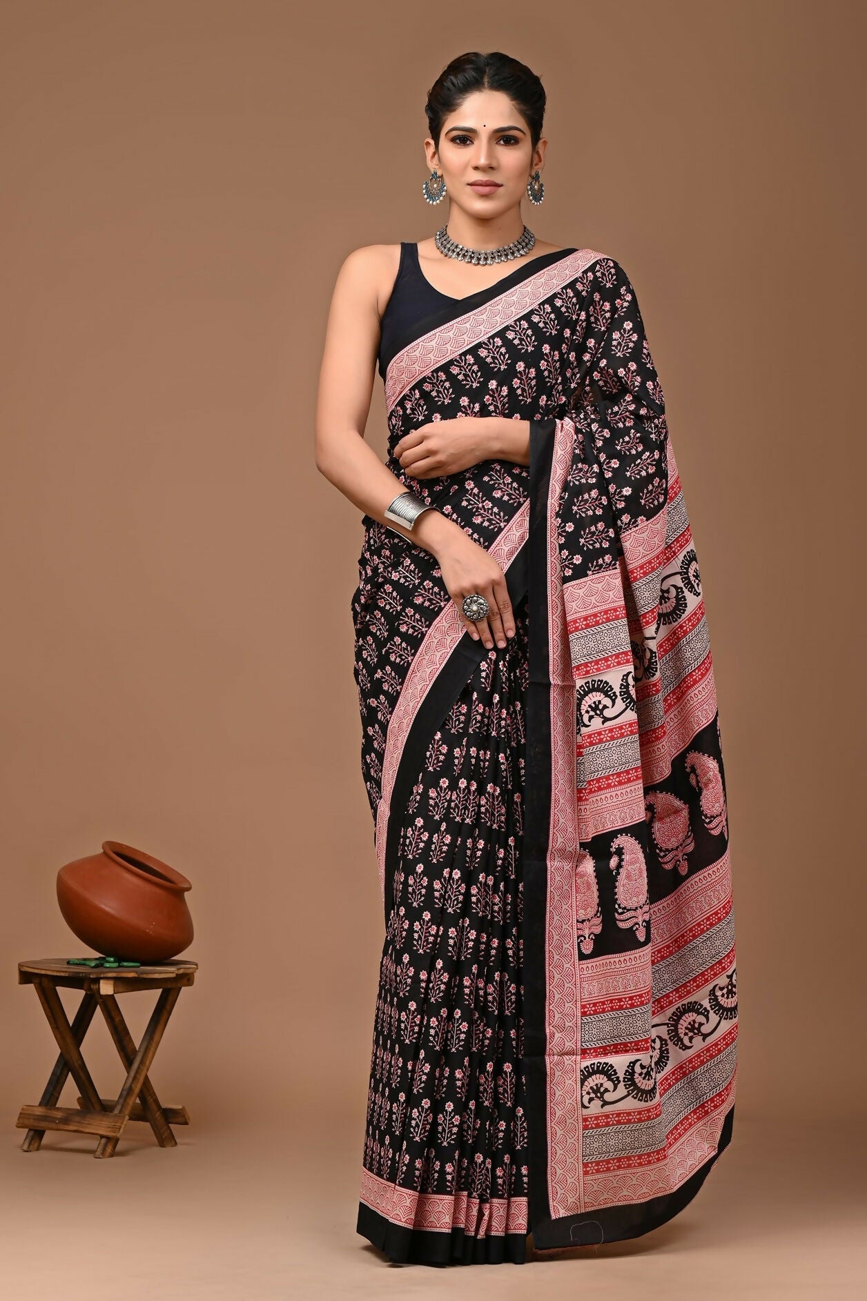 Exclusive Collection Black Multi Beautiful Mulmul Cotton Saree | Grocsy