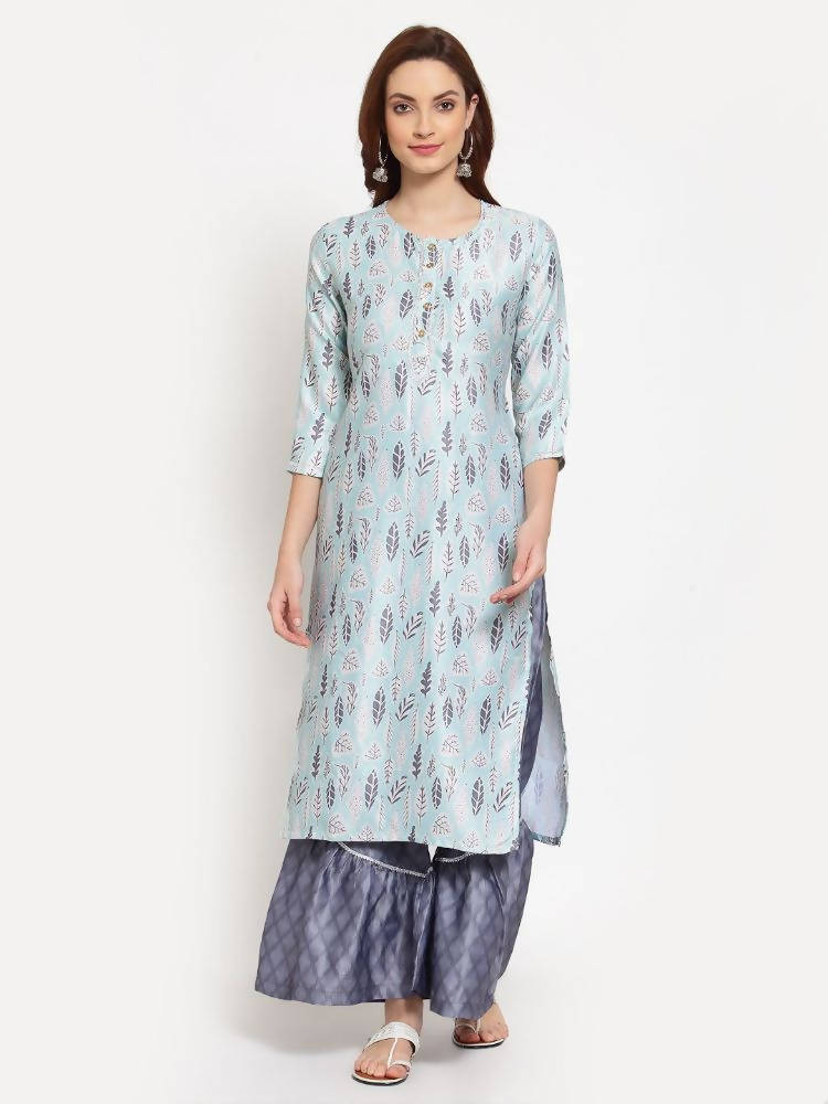 Myshka Women's Multi Printed Cotton Blend 3/4 Sleeve Round Neck Casual Kurta Palazzo Dupatta Set | Grocsy