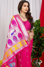 Jyoti Fashion Women's Pink Paithani Silk Zari Woven Saree with Blouse | Grocsy