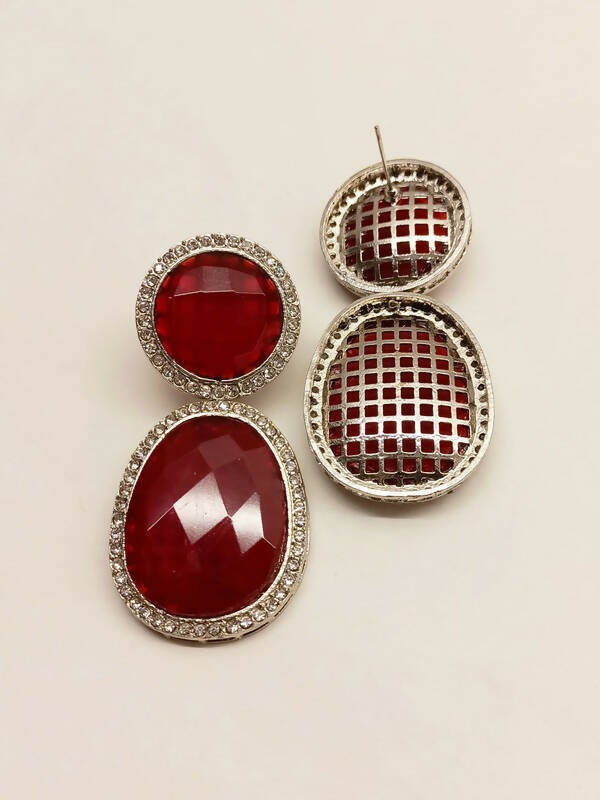 Smart Dangler With Rhino Stone Border Red Earrings For Women and Girls By House of Ree - Swadesiicart