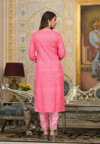 Partywear Designer Pink Cotton Stitched Suit With Dupatta - Tanisha | Grocsy